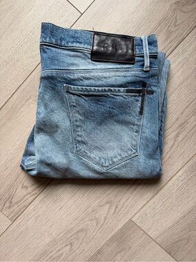 RtA Light Blue Slim Straight Men’s Jeans with Black Patch